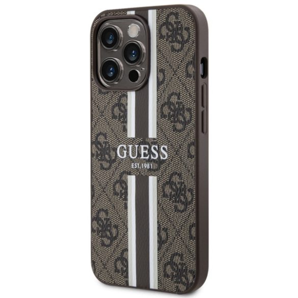 Guess GUHMP13LP4RPSW iPhone 13 Pro / 13 6.1" barna keménytok 4G nyomtatott csíkok MagSafe