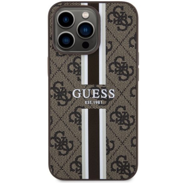 Guess GUHMP13LP4RPSW iPhone 13 Pro / 13 6.1" barna keménytok 4G nyomtatott csíkok MagSafe