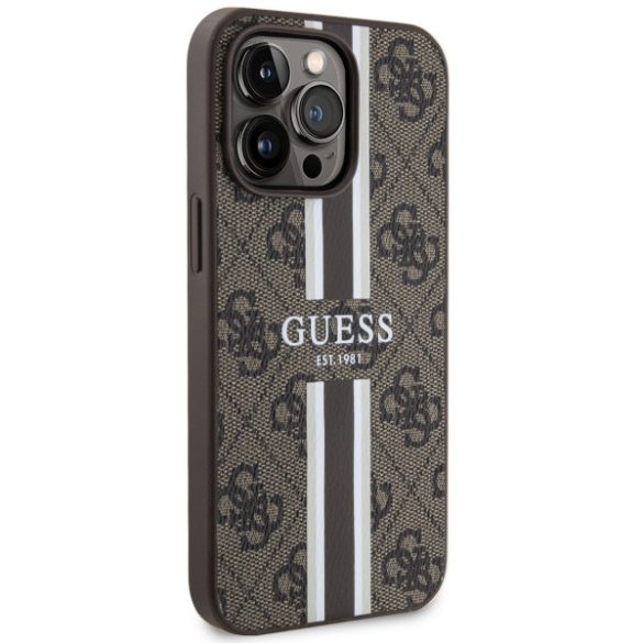 Guess GUHMP13LP4RPSW iPhone 13 Pro / 13 6.1" barna keménytok 4G nyomtatott csíkok MagSafe