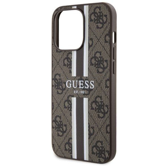 Guess GUHMP13LP4RPSW iPhone 13 Pro / 13 6.1" barna keménytok 4G nyomtatott csíkok MagSafe