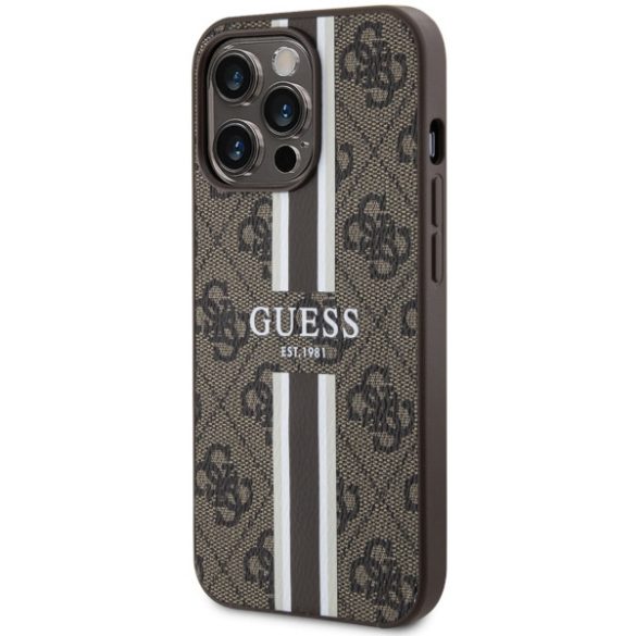 Guess GUHMP13XP4RPSW iPhone 13 Pro Max 6.7" barna keménytok 4G nyomtatott csíkok MagSafe