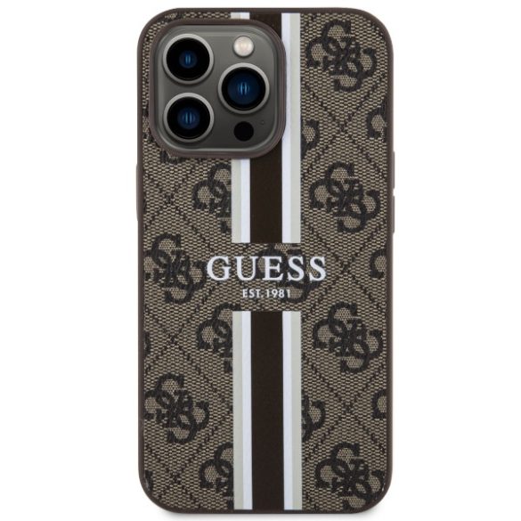 Guess GUHMP13XP4RPSW iPhone 13 Pro Max 6.7" barna keménytok 4G nyomtatott csíkok MagSafe