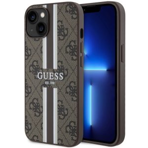 Guess GUHMP14SP4RPSW iPhone 14 / 15 / 13 6.1" barna keménytok 4G nyomtatott csíkos MagSafe tok 4G