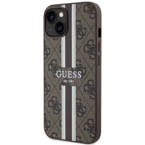 Guess GUHMP14SP4RPSW iPhone 14 / 15 / 13 6.1" barna keménytok 4G nyomtatott csíkos MagSafe tok 4G