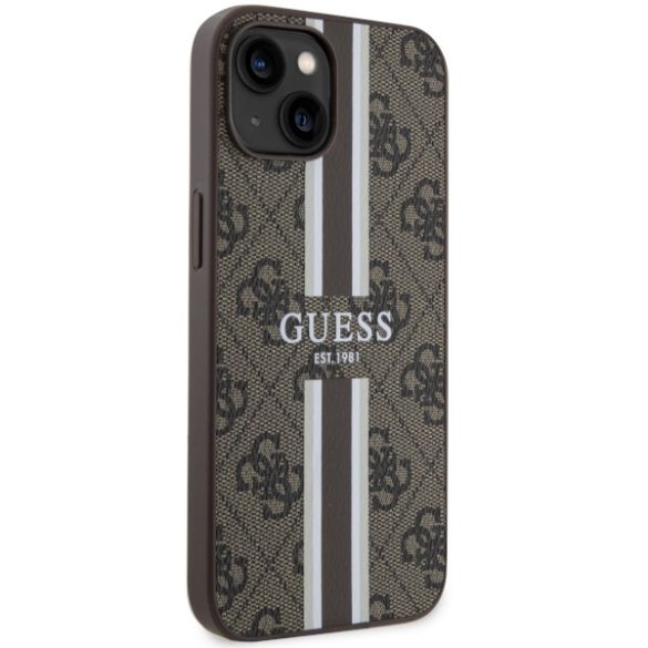 Guess GUHMP14SP4RPSW iPhone 14 / 15 / 13 6.1" barna keménytok 4G nyomtatott csíkos MagSafe tok 4G