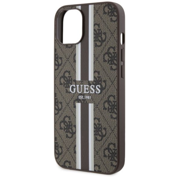 Guess GUHMP14MP4RPSW iPhone 14 Plus / 15 Plus 6.7" barna keménytok 4G nyomtatott csíkos MagSafe tok 4G