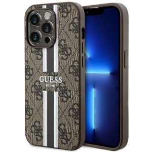 Guess GUHMP14LP4RPSW iPhone 14 Pro 6.1" barna keménytok 4G nyomtatott csíkokkal MagSafe