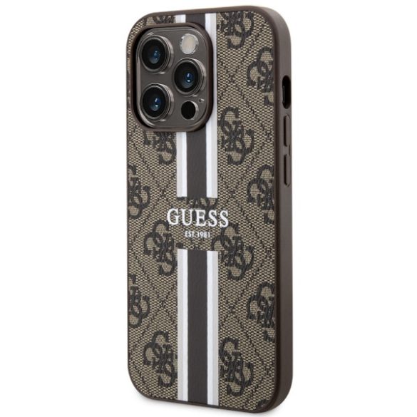 Guess GUHMP14LP4RPSW iPhone 14 Pro 6.1" barna keménytok 4G nyomtatott csíkokkal MagSafe