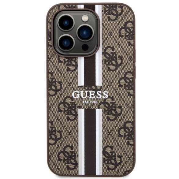 Guess GUHMP14LP4RPSW iPhone 14 Pro 6.1" barna keménytok 4G nyomtatott csíkokkal MagSafe