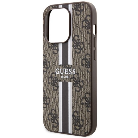 Guess GUHMP14LP4RPSW iPhone 14 Pro 6.1" barna keménytok 4G nyomtatott csíkokkal MagSafe