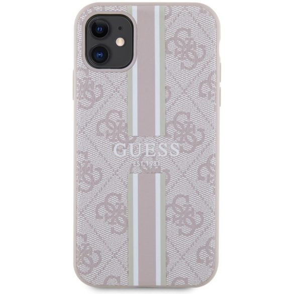 Guess GUHMN61P4RPSP iPhone 11 / Xr rózsaszín keménytok 4G nyomtatott csíkokkal MagSafe