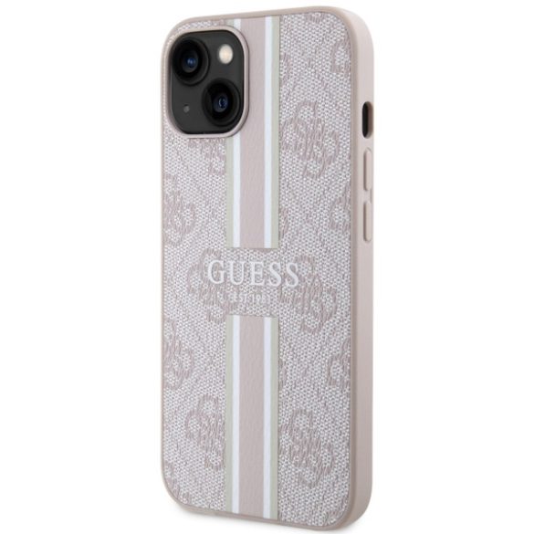 Guess GUHMP14SP4RPSP iPhone 14 / 15 / 13 6.1" rózsaszín keménytok 4G nyomtatott csíkos MagSafe tok 4G