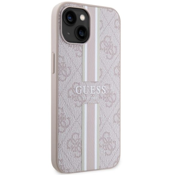 Guess GUHMP14SP4RPSP iPhone 14 / 15 / 13 6.1" rózsaszín keménytok 4G nyomtatott csíkos MagSafe tok 4G