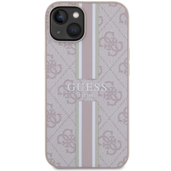 Guess GUHMP14MP4RPSP iPhone 14 Plus / 15 Plus 6.7" rózsaszín keménytok 4G nyomtatott csíkokkal MagSafe