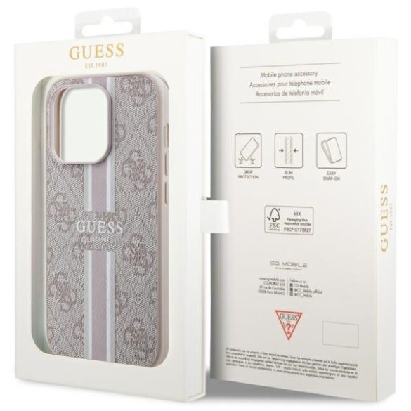 Guess GUHMP14LP4RPSP iPhone 14 Pro 6.1" rózsaszín hardcase 4G nyomtatott csíkos MagSafe tok 4G