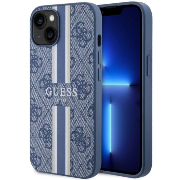 Guess GUHMP14MP4RPSB iPhone 14 Plus / 15 Plus 6.7" kék keménytok 4G nyomtatott csíkos MagSafe tok 4G