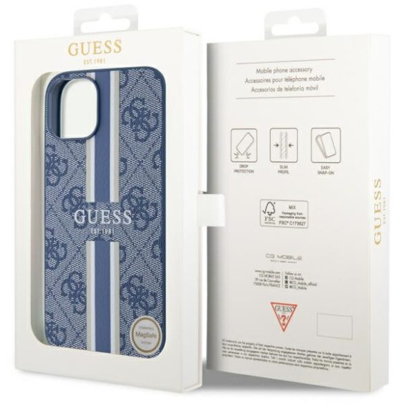 Guess GUHMP14MP4RPSB iPhone 14 Plus / 15 Plus 6.7" kék keménytok 4G nyomtatott csíkos MagSafe tok 4G