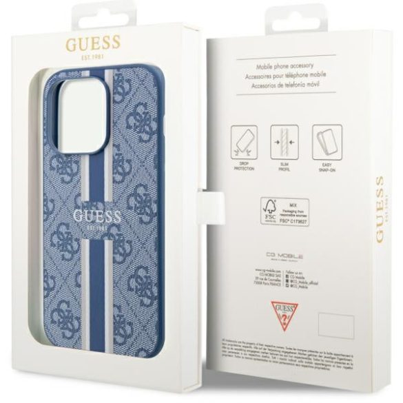 Guess GUHMP14LP4RPSB iPhone 14 Pro 6.1" kék keménytok 4G nyomtatott csíkok MagSafe