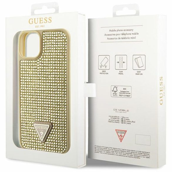 Guess GUHCP14MHDGTPD iPhone 14 Plus / 15 Plus 6.7" arany keménytok strasszos háromszög