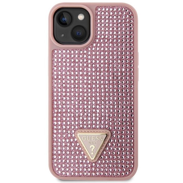 Guess GUHCP14SHDGTPP iPhone 14 / 15 / 13 6.1" rózsaszín keménytok strasszos háromszöggel