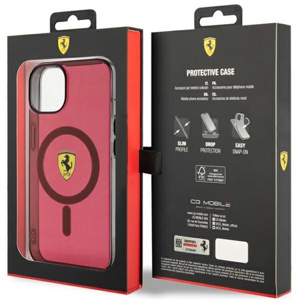 Ferrari FEHMP14SURKR iPhone 14 / 15 / 13 6.1" piros keménytok áttetsző Magsafe