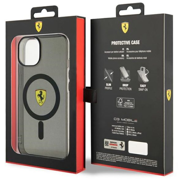 Ferrari FEHMP14MURKK iPhone 14 Plus / 15 Plus 6.7" fekete keménytok áttetsző Magsafe