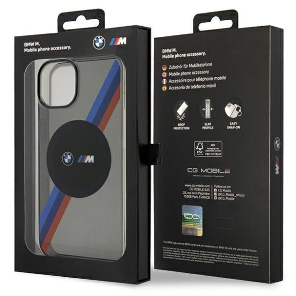 Etui BMW BMHMP14SHDTK iPhone 14 / 15 / 13 6.1" szürke tricolor csíkos MagSafe tok