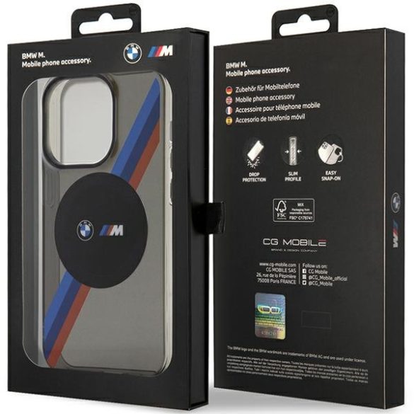 Etui BMW BMHMP14XHDTK iPhone 14 Pro Max 6,7" szürke keménytok  Tricolor Stripes MagSafe