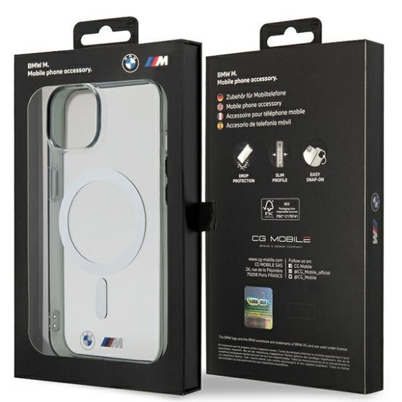 Etui BMW BMHMP14SHCRS iPhone 14 / 15 / 13 6.1" átlátszó keménytok Ezüst gyűrű MagSafe