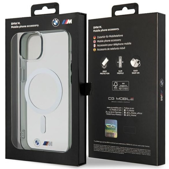 Etui BMW BMHMP14MHCRS iPhone 14 Plus / 15 Plus 6.7" átlátszó keménytok Ezüst gyűrű MagSafe
