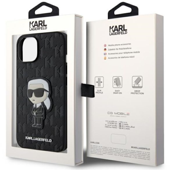 Karl Lagerfeld KLHCP14SSAKHPKK iPhone 14 / 15 / 13 6.1" fekete Saffiano Monogram ikonikus tok