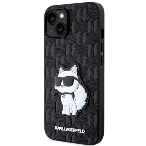 Karl Lagerfeld KLHCP14SSAKHPCK iPhone 14 / 15 / 13 6.1" fekete szafiano monogramos Choupette tok