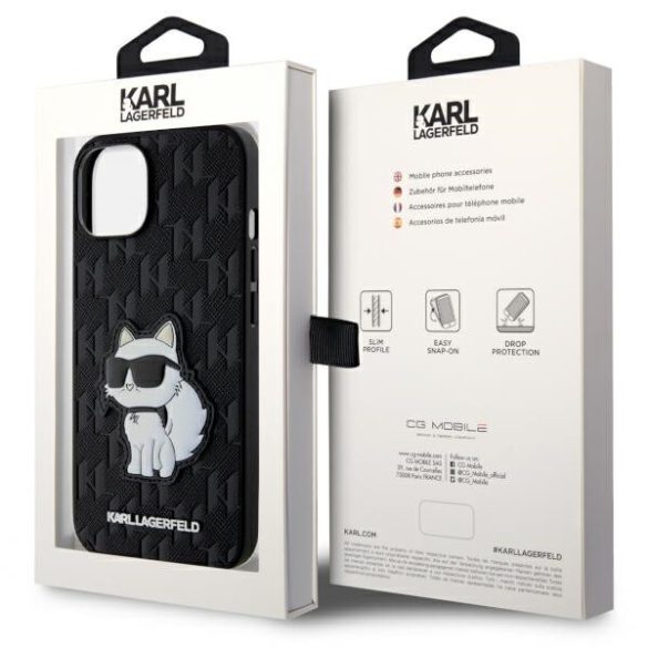 Karl Lagerfeld KLHCP14SSAKHPCK iPhone 14 / 15 / 13 6.1" fekete szafiano monogramos Choupette tok