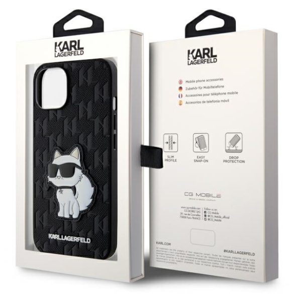 Karl Lagerfeld KLHCP14MSAKHPCK iPhone 14 Plus / 15 Plus 6.7" fekete saffianoszínű monogramos Choupette tok