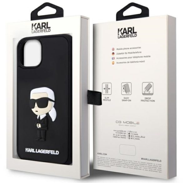 Karl Lagerfeld KLHCP14S3DRKINK iPhone 14 / 15 / 13 6.1" fekete keménytok gumi ikonikus 3D
