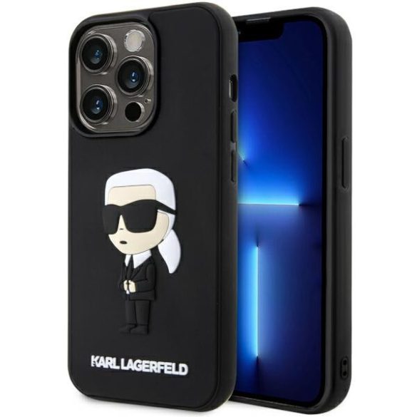 Karl Lagerfeld KLHCP14L3DRKINK iPhone 14 Pro 6.1" fekete keménytok Gumiból készült ikonikus 3D keménytok