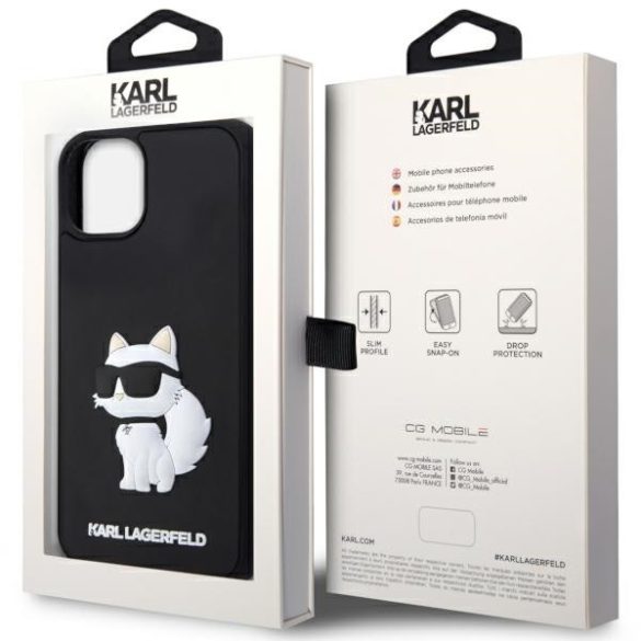 Karl Lagerfeld KLHCP14S3DRKHNK iPhone 14 / 15 / 13 6.1" fekete keménytok gumi Choupette 3D