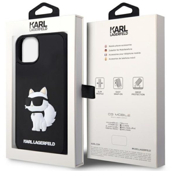 Karl Lagerfeld KLHCP14S3DRKHNK iPhone 14 6.1" fekete keménytok gumi Choupette 3D