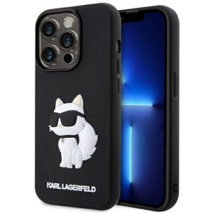 Karl Lagerfeld KLHCP14X3DRKHNK iPhone 14 Pro Max 6.7" fekete keménytok  Gumiból készült Choupette 3D tok