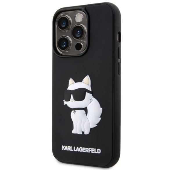 Karl Lagerfeld KLHCP14X3DRKHNK iPhone 14 Pro Max 6.7" fekete keménytok  Gumiból készült Choupette 3D tok