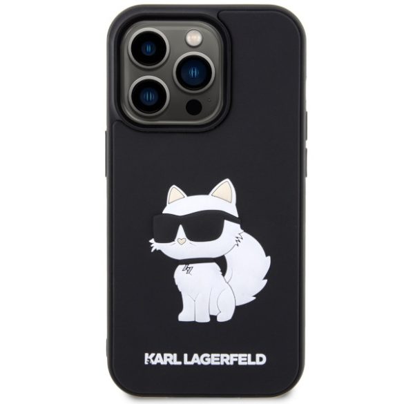 Karl Lagerfeld KLHCP14X3DRKHNK iPhone 14 Pro Max 6.7" fekete keménytok  Gumiból készült Choupette 3D tok