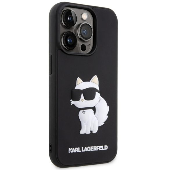 Karl Lagerfeld KLHCP14X3DRKHNK iPhone 14 Pro Max 6.7" fekete keménytok  Gumiból készült Choupette 3D tok