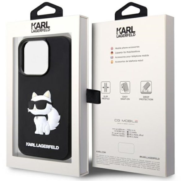 Karl Lagerfeld KLHCP14X3DRKHNK iPhone 14 Pro Max 6.7" fekete keménytok  Gumiból készült Choupette 3D tok