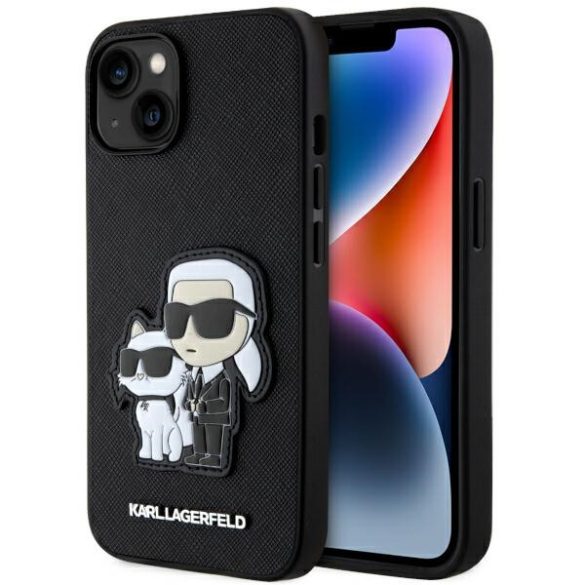 Karl Lagerfeld KLHCP14SSANKCPK iPhone 14 / 15 / 13 6.1" keménytok fekete Saffiano Karl & Choupette