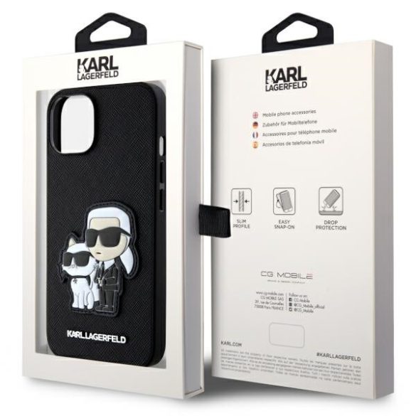 Karl Lagerfeld KLHCP14SSANKCPK iPhone 14 / 15 / 13 6.1" keménytok fekete Saffiano Karl & Choupette