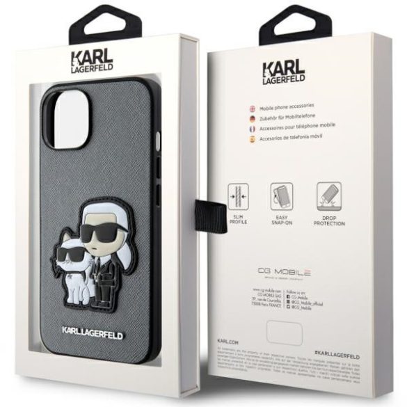 Karl Lagerfeld KLHCP14SSANKCPG iPhone 14 / 15 / 13 6.1" keménytok ezüst Saffiano Karl & Choupette