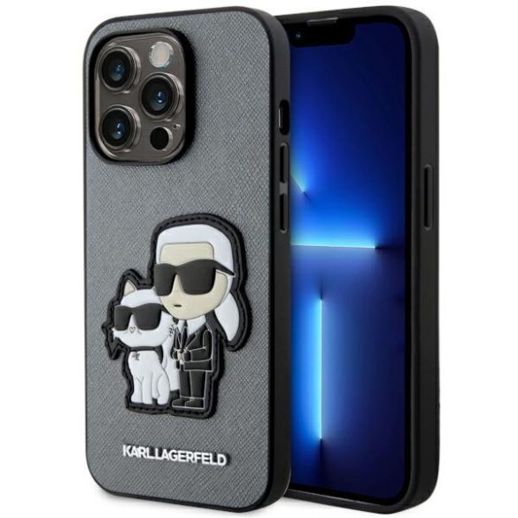 Karl Lagerfeld KLHCP14LSANKCPG iPhone 14 Pro 6.1" keménytok ezüst Saffiano Karl & Choupette