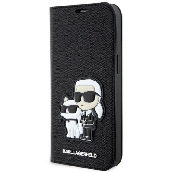 Karl Lagerfeld KLBKP14SSANKCPK iPhone 14 / 15 / 13 6.1" könyvtok fekete Saffiano Karl & Choupette