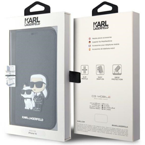 Karl Lagerfeld KLBKP14SSANKCPK iPhone 14 / 15 / 13 6.1" könyvtok fekete Saffiano Karl & Choupette