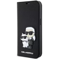   Karl Lagerfeld KLBKP14LSANKCPK iPhone 14 Pro 6.1" könyvtok fekete Saffiano Karl & Choupette